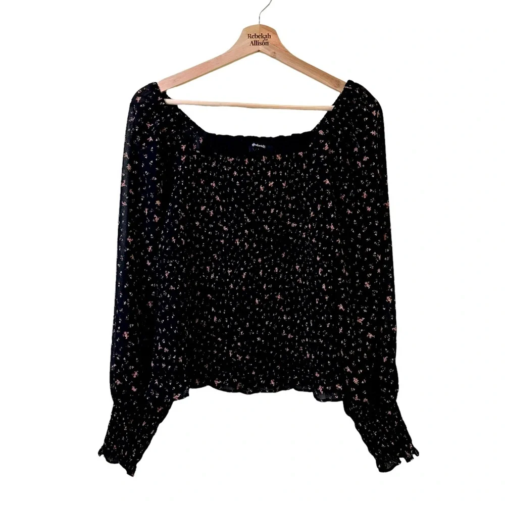 (Re)sourced Georgette Lucie Bubble-Sleeve Smocked Top in Stem Scatter Size Small - Picture 5 of 13